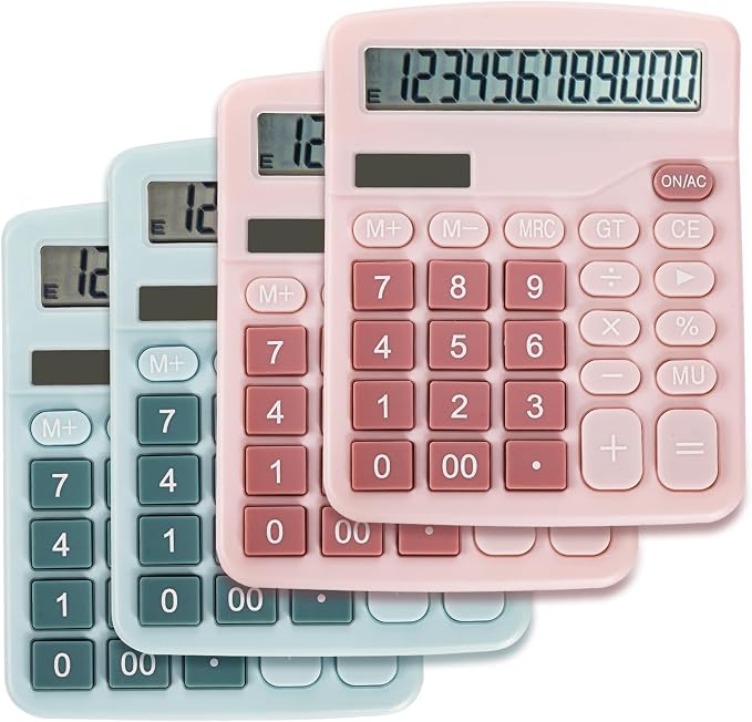 Noamus 4 Pack Handheld Desktop Calculators, Solar Battery Dual Power Basic by Noamus