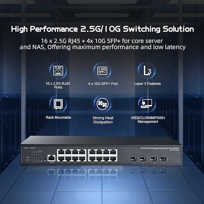 Binardat 20 Port 2.5G Web Managed Switch, 16x2.5G Ethernet, 4x10 Gigabit SFP - Image 2