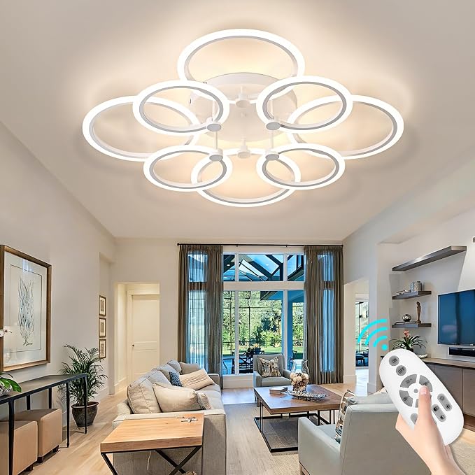 LED Ceiling Light, 8-Ring Modern Flush Mount Fixture, 145W Dimmable 3000K–6500K by SEABLE