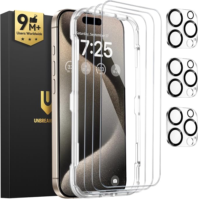 UNBREAKcable iPhone 15 Pro Max Screen Protector 3-Pack, Upgraded Dual-Tempered by UNBREAKcable