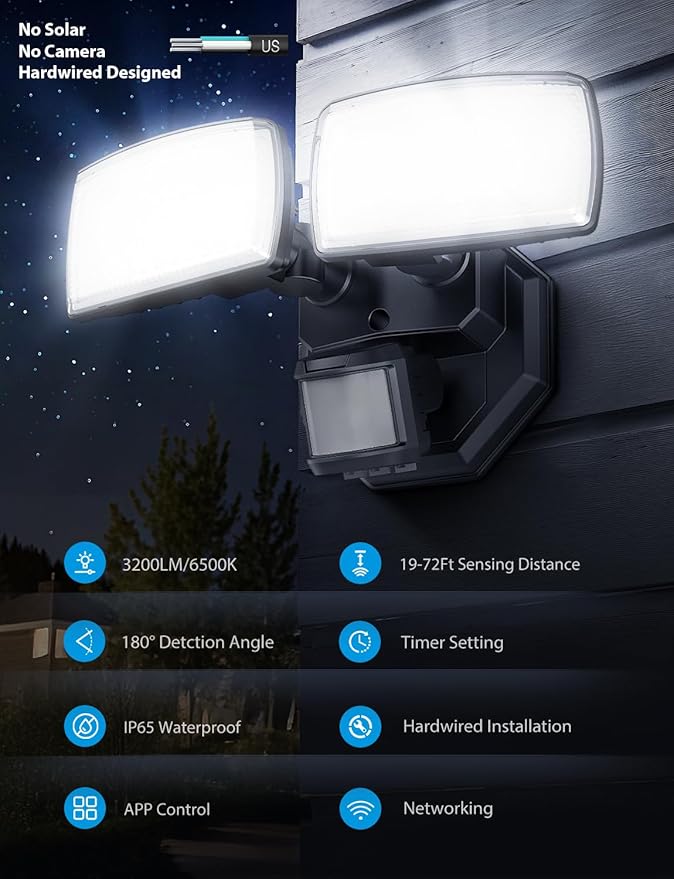 Onforu 32W 3200LM Smart Outdoor Security Light, WiFi Motion Sensor Flood Light - Image 2