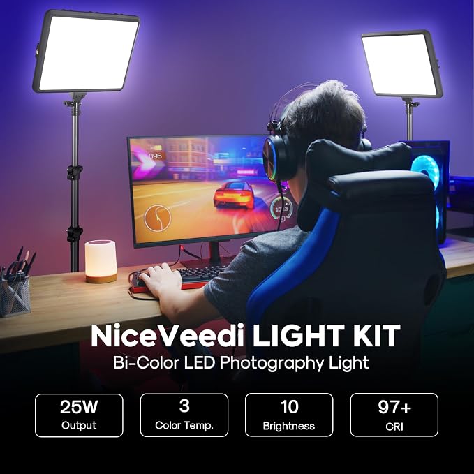 2-Pack Photography Lighting Kit, NiceVeedi 25W LED Video Light Kit, 2900-7000K - Image 2