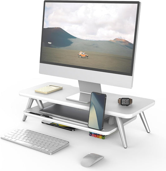 Fenge Monitor Stand, Monitor Stands Riser for Desk, 23.6 Inch Wood Desk Shelf with Storage Organizer and Cable Management for Office Desk Accessories