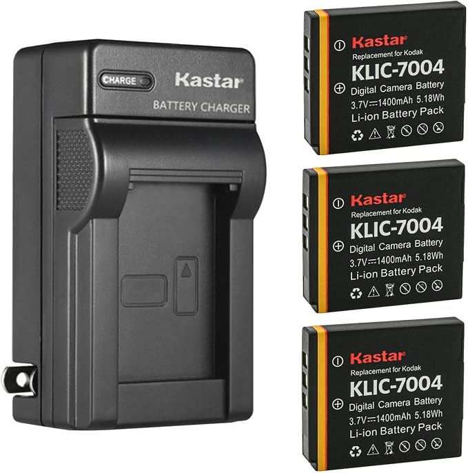Kastar 3-Pack KLIC-7004 Battery and AC Wall Charger Replacement by Kastar