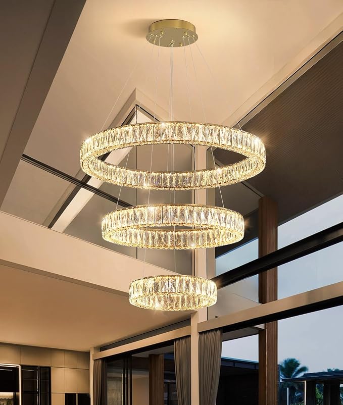 HAIXIANG Modern Glam Chandelier Crystal LED Remote Rings Chandelier Adjustable - Image 6
