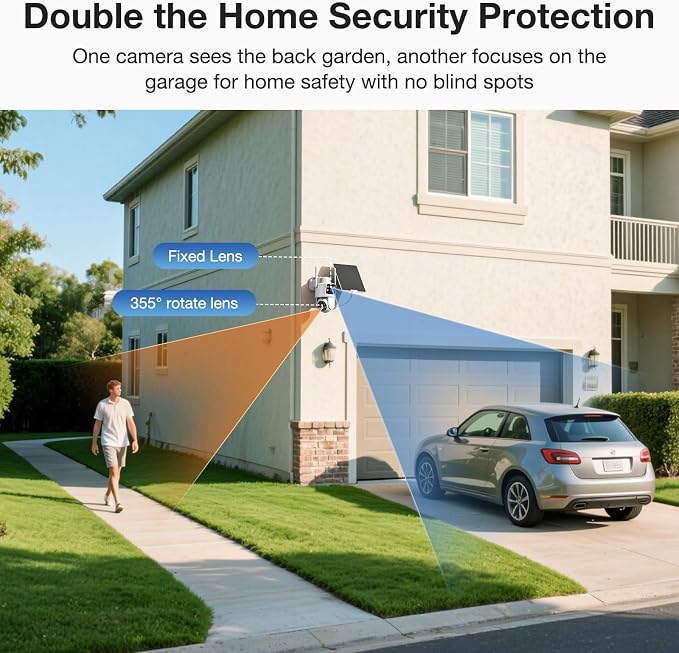 TKENPRO 2 Pack Dual Lens Solar Security Cameras Wireless Outdoor, 2K Full HD - Image 3