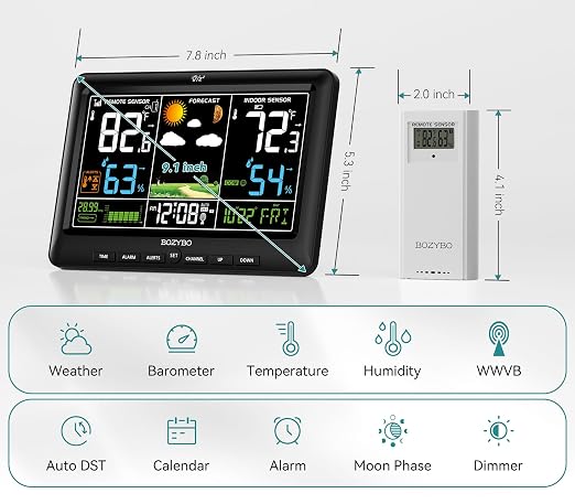 Weather Station Wireless Indoor Outdoor Thermometer: BOZYBO Digital Atomic Clock - Image 6