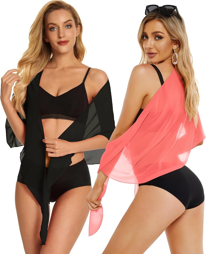 CHICGAL 2 Pieces Women Beach Sarong Bathing Suit Wrap Skirt Sheer Bikini - Image 3