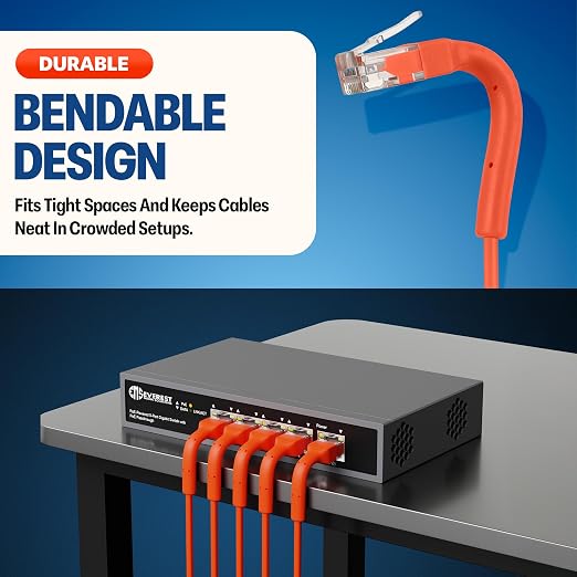 Everest Ultra Slim Cat6a Ethernet Patch Cables 15ft Orange - Image 2