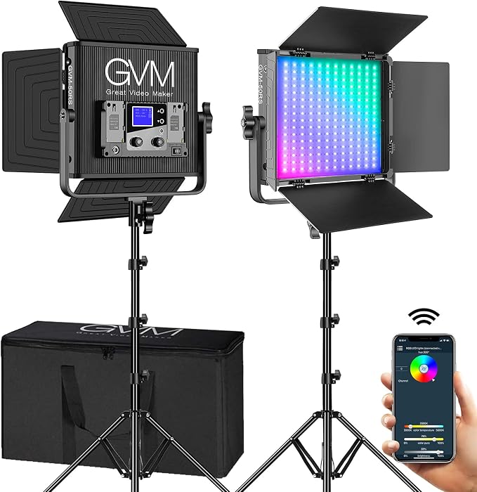 GVM 50RS RGB LED Video Light, 50W Video Lighting Kit by GVMGreatVideoMaker