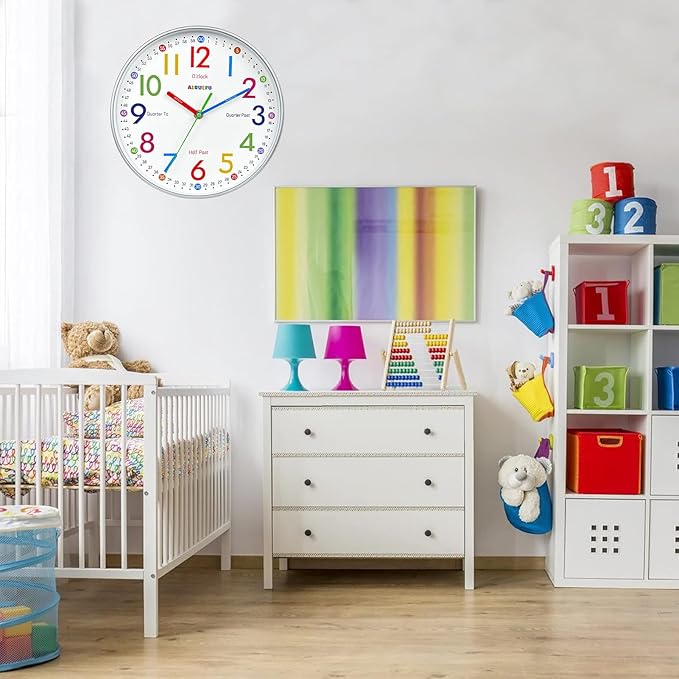 Wall Clock for Kids Learning Tell Time Easily Non-Ticking Battery Operated Kids - Image 6