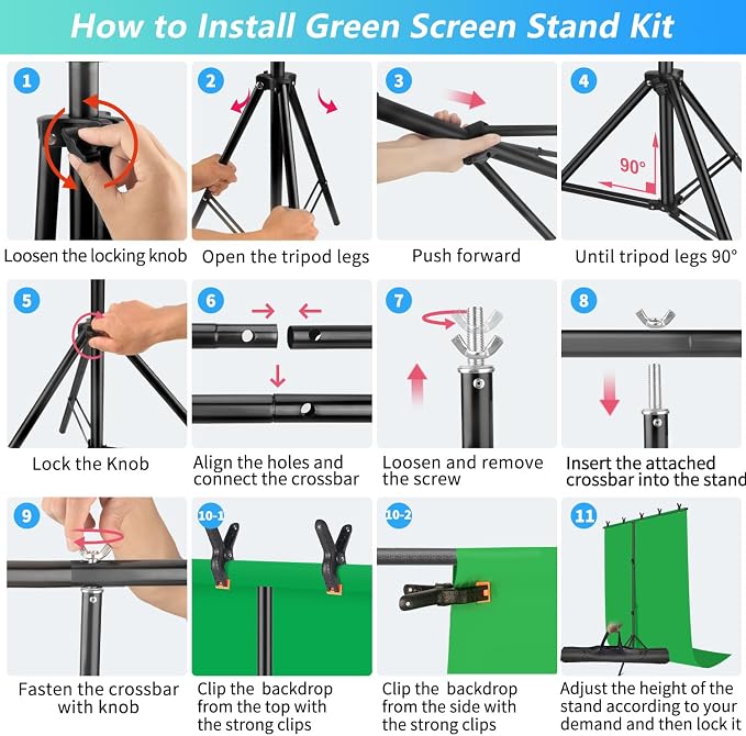 Green Screen Backdrop Kit with Stand, 5X6.5ft Portable Green Screen Backdrop - Image 7