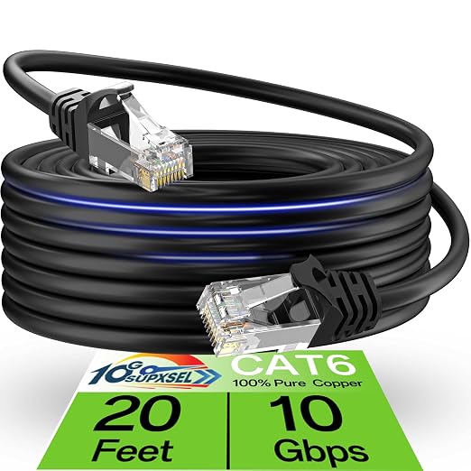 Cat 6 Ethernet Cable 20FT Outdoor&Indoor, Cat6 Ethernet Patch Cable 10Gbps by 10Gsupxsel