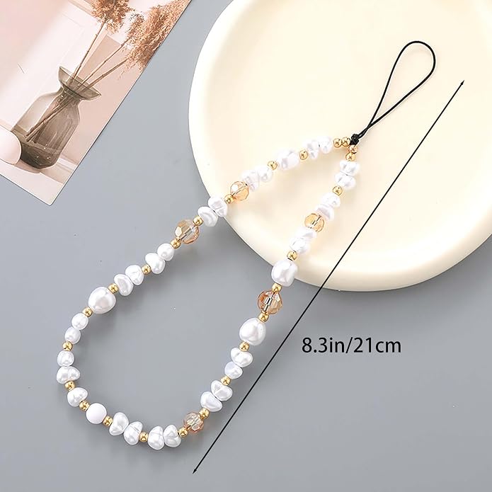 Beaded Phone Charm Lanyard Strap Girly Style Fixed Beads Pearl Lanyards - Image 5