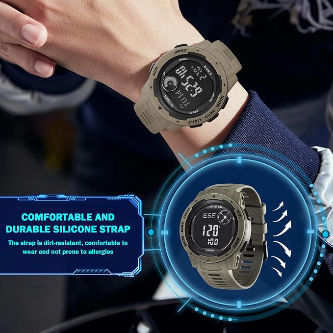 AVTREK Tactical Watch with Compass, 50M Waterproof Pedometer, Digital Altimeter - Image 7