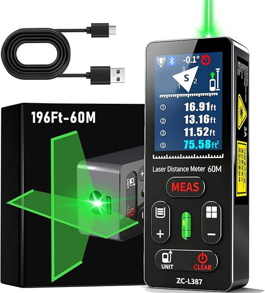 ZC-L387 Laser Measurement Tool 196Ft/60m Green Laser Distance Meter by ZHOUCENetworkCableTester