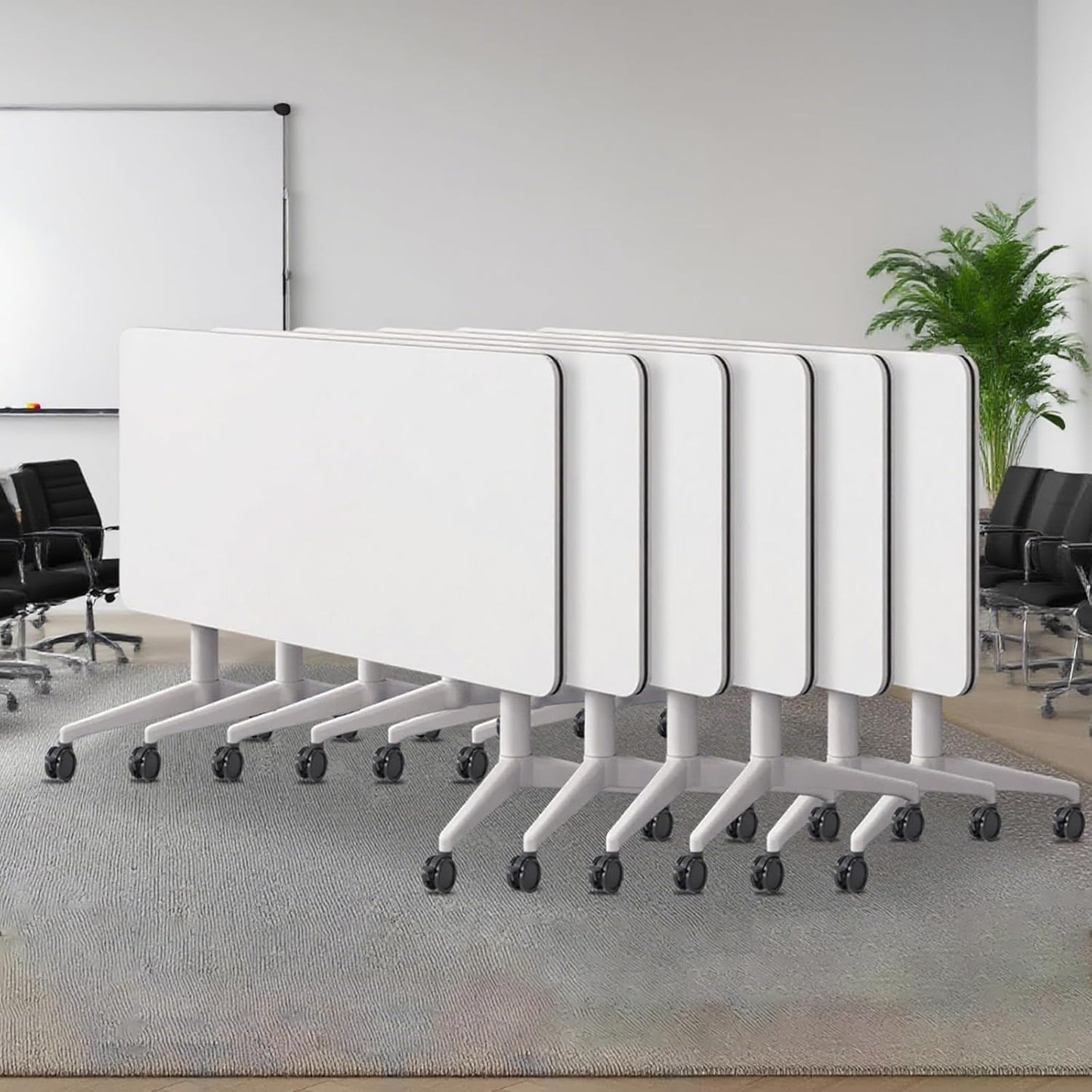 Conference Table,Folding Conference Room Tables Portable Rolling Conference Training Table with Silent Wheels,Mobile Meetings Flip Top Tables for Offices Classrooms Meeting Room (6Pack 55.1in)
