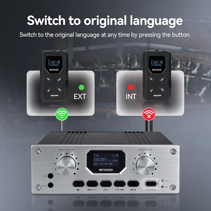 Retekess TT119 Assistive Listening System, Church Translation System, Mute - Image 3