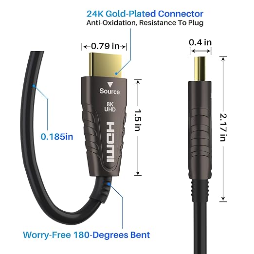 Adoreen 8K Fiber Optic HDMI 2.1 Cable 50 Feet-15 Meter（Certified） Active - Image 7