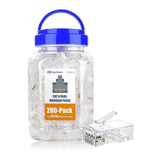 Cable Matters 200-Pack CAT6 RJ45 Modular Plugs, 50µ Gold Plated, by CableMatters