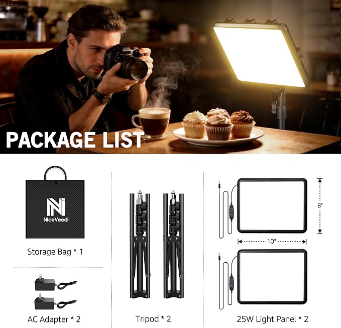 NiceVeedi 2-Pack 25W Photography Lighting, 2900-7000K Dimmable Ring Light - Image 7