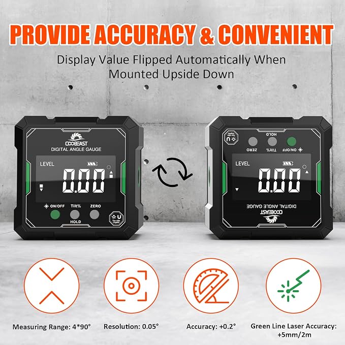 Digital Angle Finder with Green Laser, 4-side Magnetic Digital Laser Level - Image 9