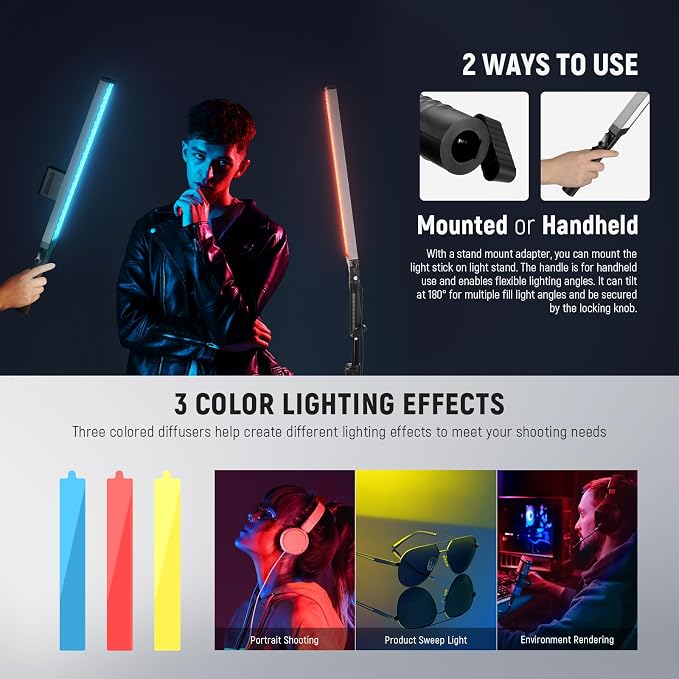 NEEWER Upgraded LED Video Light Stick & 2.4G Remote Kit, 2 Pack Handheld - Image 5