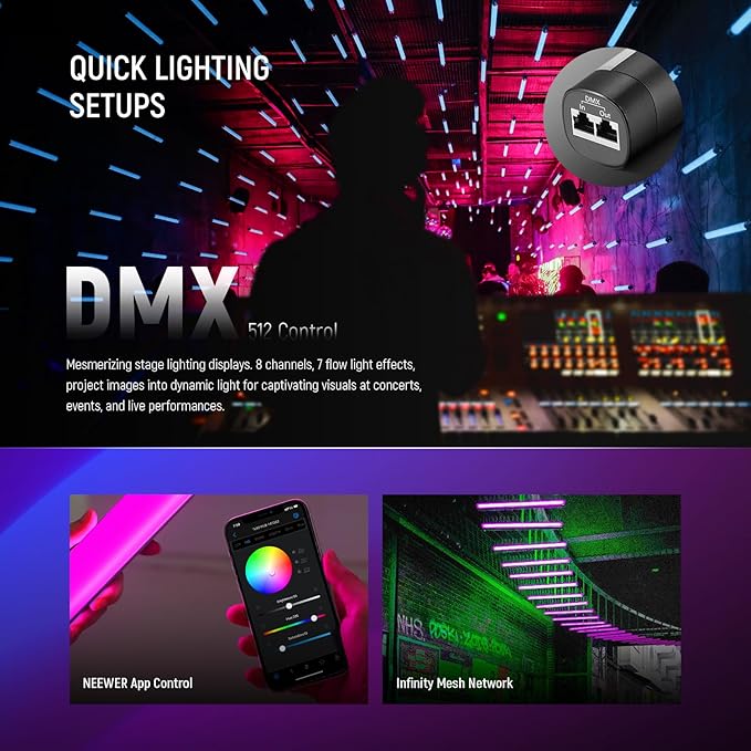 NEEWER TL60 RGB Tube Light, 20W Full Color LED Video Wand, APP/2.4G/DMX Control - Image 4