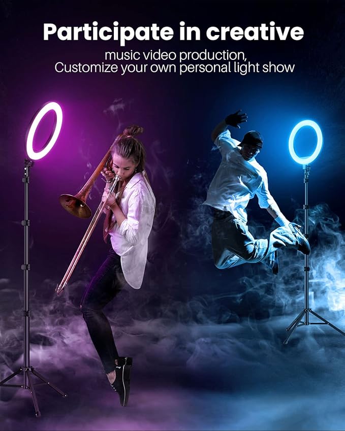 Weilisi 12'' Ring Light with Stand 72'' Tall & 2 Phone Holders, 38 Color Modes - Image 3