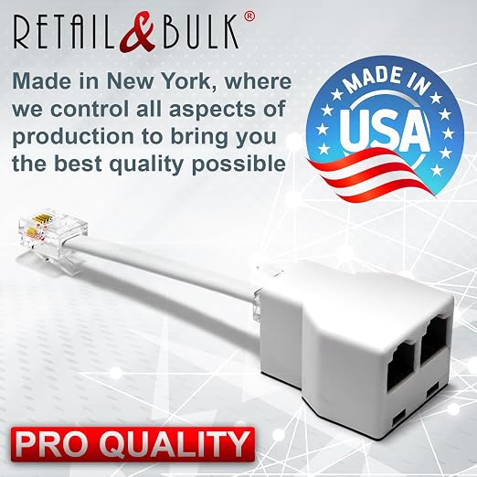 RJ11 Phone Jack Splitter for Landline 2 Way Duplex Telephone Adapter 6P4C - Image 6