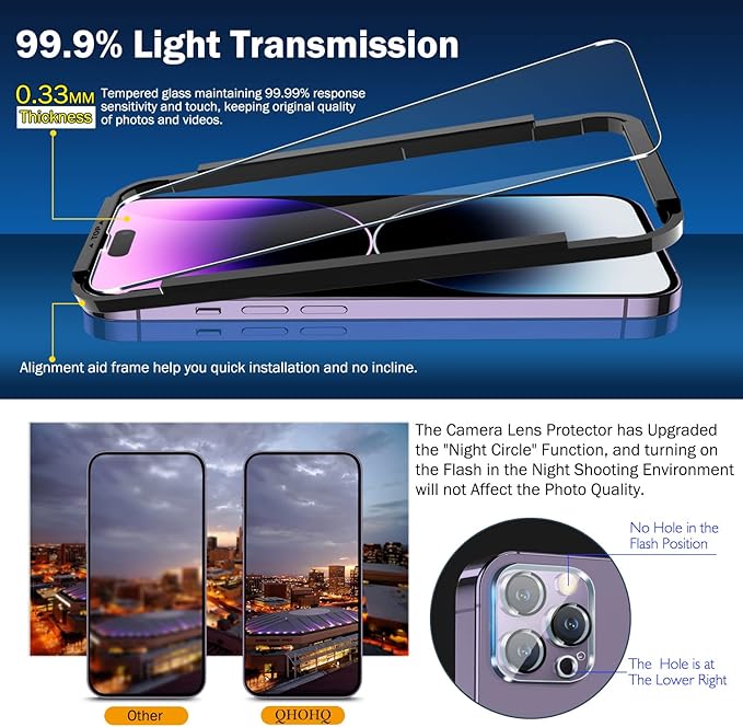 QHOHQ 3 Pack Screen Protector for iPhone 14 Pro Max 6.7 Inch - Image 2
