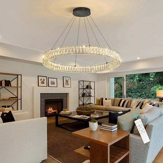 HAIXIANG Modern Crystal Chandelier Dimmable LED Ring Pendant Chandeliers Light - Image 7