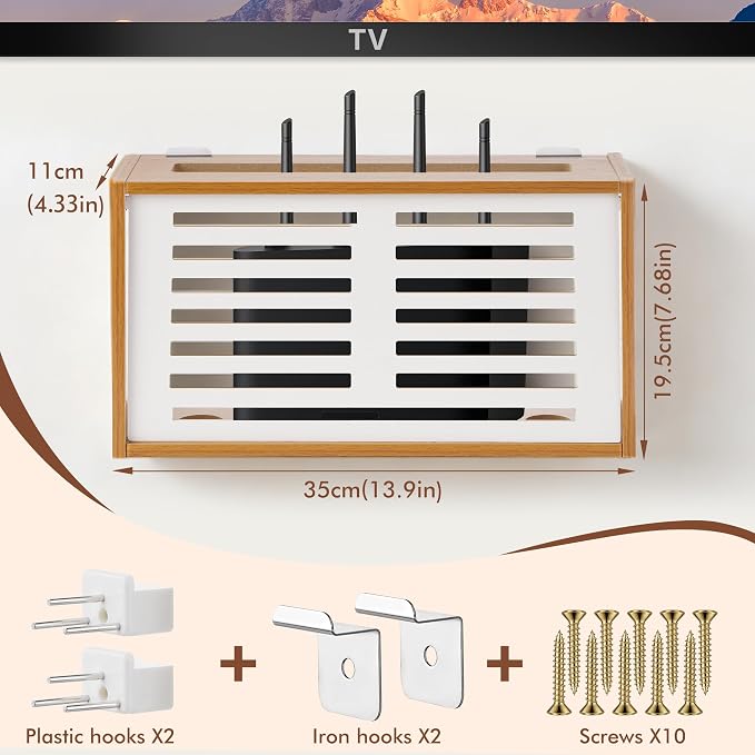 Router Shelf Wall Mount, WiFi Router Box Hider & Modem Storage Box - Image 2