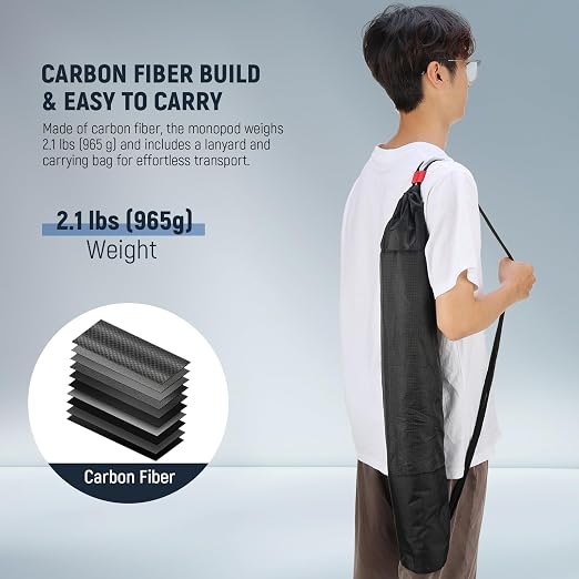 NEEWER 67.7" Camera Monopod Stand, Lightweight Carbon Fiber Travel Tripod - Image 6
