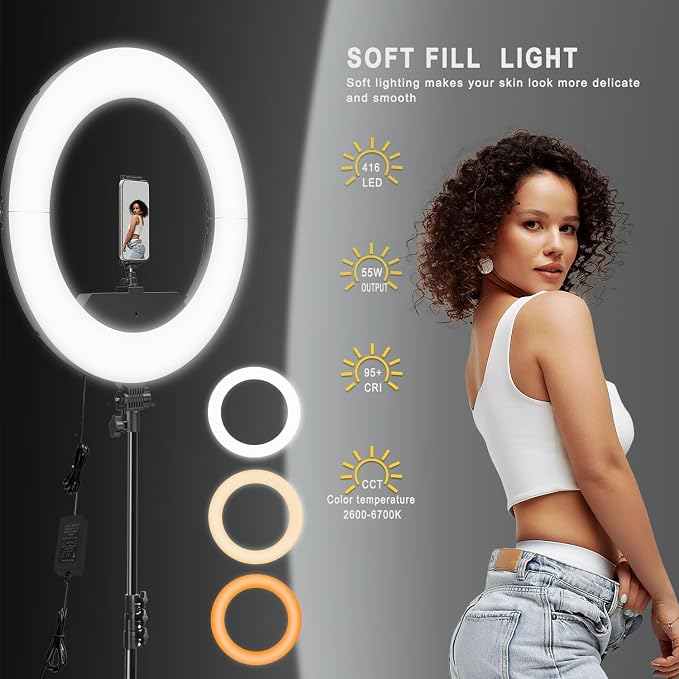 Ring Light 18 INCH Kit, 55W6700k Dimmable LED Light, Tripod Stand, Remote - Image 2