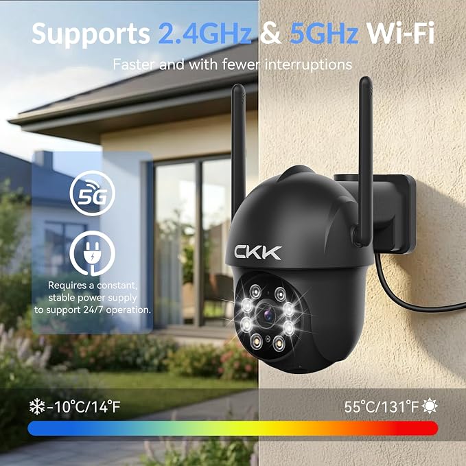 CKK 2K Security Camera Outdoor Corded Power, 3MP PTZ WiFi Home Security Camera - Image 2