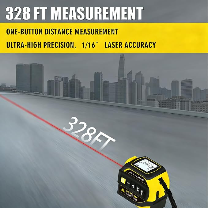 4-in-1 Laser Tape Measure 328FT, Digital Laser Distance Meter, 16FT Steel Tape - Image 7