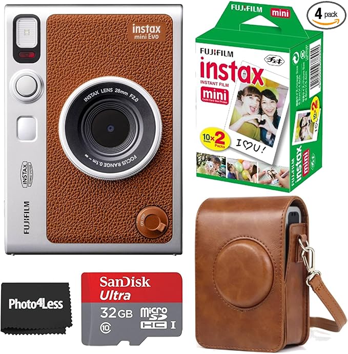 Fujifilm Instax Mini EVO Hybrid Brown Instant Camera | Instax Mini Twin Pack by FUJIFILM