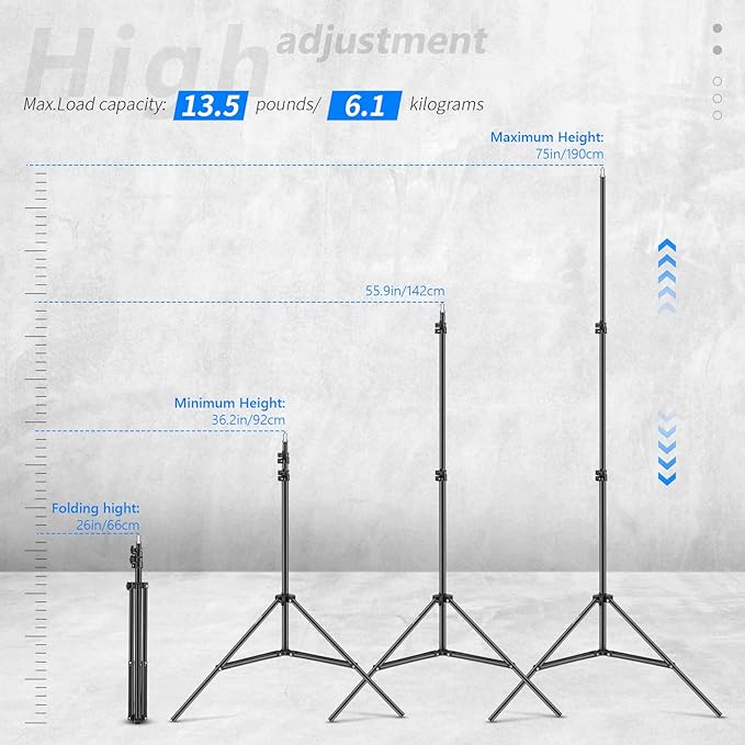 Neewer 75"/6 Feet/190CM Photography Light Stands - Image 2