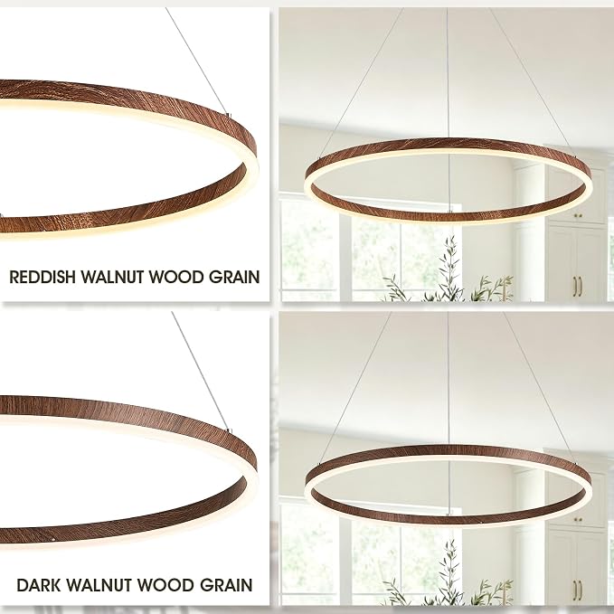 24" Ring Chandelier Modern LED Round Chandelier Wood Grain Finish Dimmable - Image 5