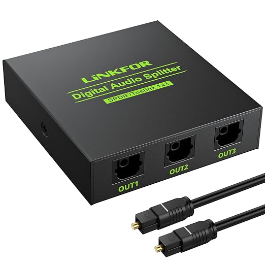 LiNKFOR Digital Optical Audio 1x3 Splitter Digital SPDIF Toslink Optical Fiber by LiNKFOR