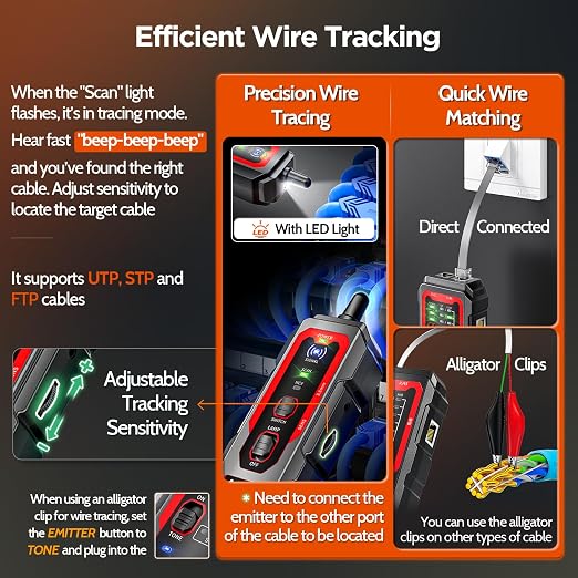 AMPCOM Rechargeable Tone Generator and Probe Kit, Wire Tracker & Cable Tracer - Image 8