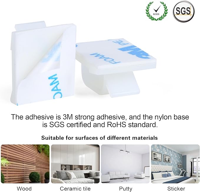 XHF 5/8” Adhesive Cord Clips White 60PCS, Outdoor Christmas Light Clips - Image 3