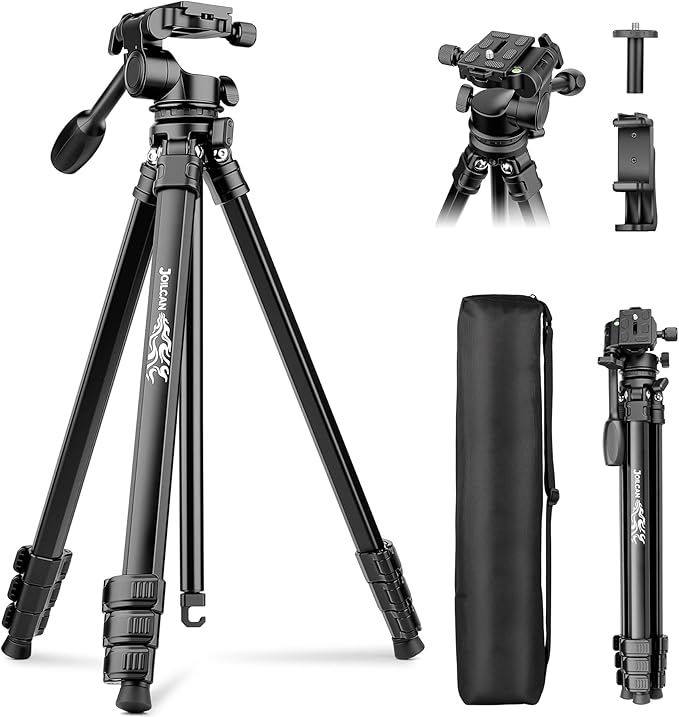 Joilcan 66" Travel Tripod for Camera, Aluminum Compact Tripod by JOILCAN