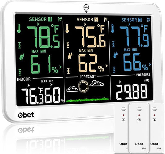 OBET Weather Station Wireless Indoor Outdoor Thermometer Wireless, Color by OBET