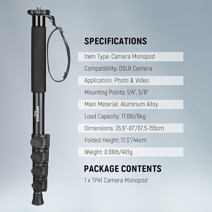 NEEWER 61"/155cm Camera Monopod Stand, Aluminum Alloy Portable Travel Video - Image 7