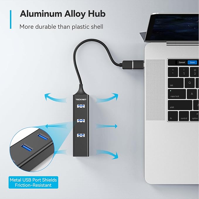 TECKNET USB C to Ethernet, Aluminum 3 Port USB 3.0 Hub - Image 6