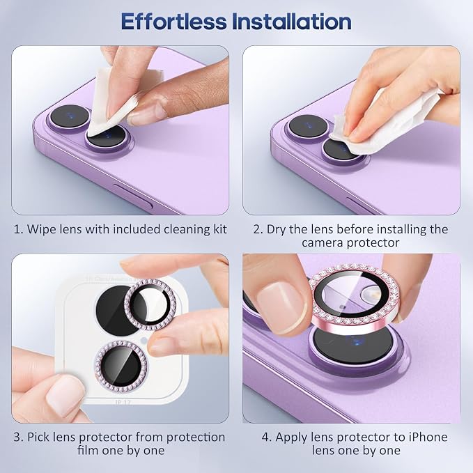 for iPhone 17 Camera Lens Protector Bling, Individual Diamond Metal Ring - Image 7