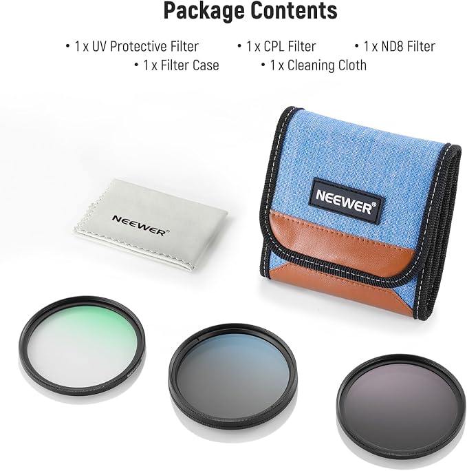 NEEWER 55mm UV CPL ND Lens Filter Kit, UV Protection + Circular Polarizing + - Image 8