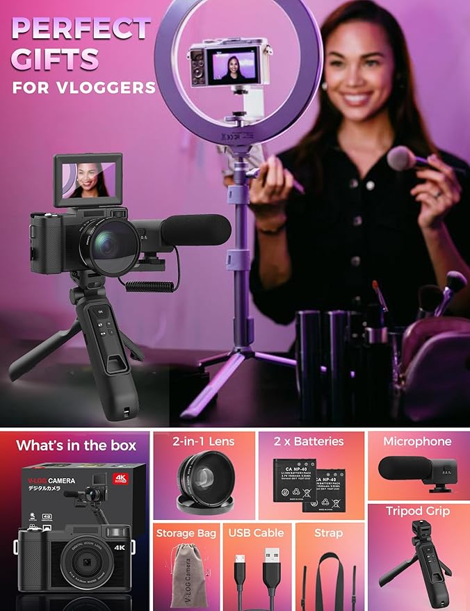 Digital Camera with Creator Accessory Kit 4K Photography Cameras 48MP Remote - Image 6